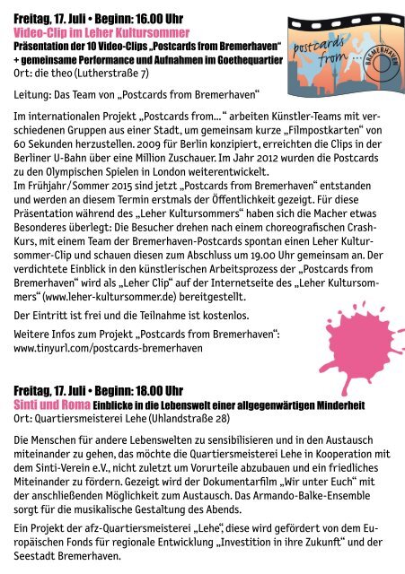 Leher Kultursommer 2015 - Das ganze Programm