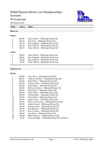 SASA Eastern District 1m Championships - Edinburgh Diving Club