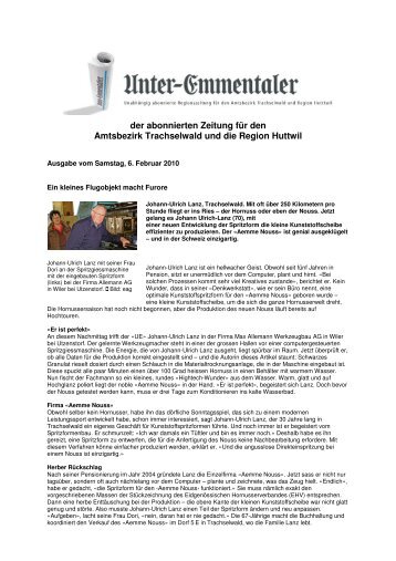 Zeitungsbericht Unter-Emmentaler 06.02.2010 - Hornuss, Hornusse ...