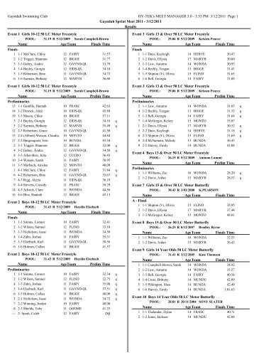 3/12/2011 Results Event - Wide Bay Regional Swimming Assoc.