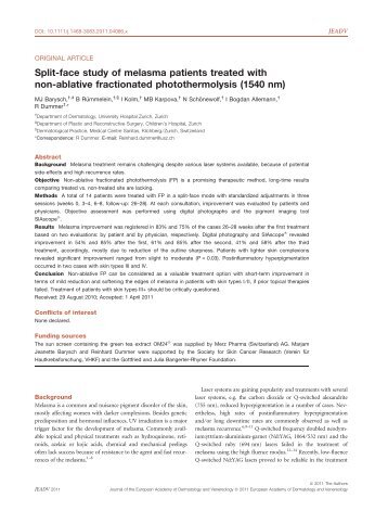 Split-face study of melasma patients treated with - dr-ruemmelein.com