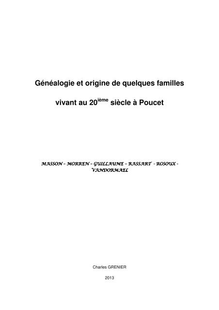 GENEALOGIE ET ORIGINE DE QUELQUES FAMILLES VIVANT AU ...