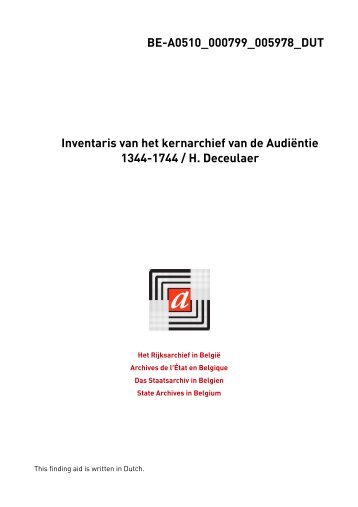 Inventaris van het kernarchief van de AudiÃ«ntie 1344-1744