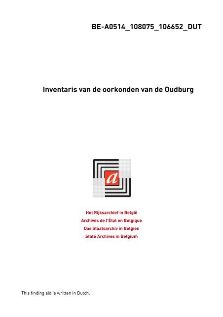 Inventaris van de oorkonden van de Oudburg, Brussel, 1900.