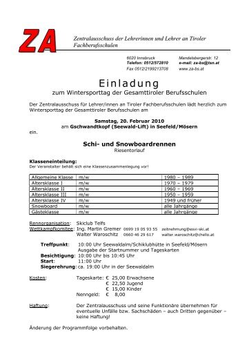 Einladung Schitag - ZA fÃ¼r Lehrer/innen an Tiroler Fachberufsschulen