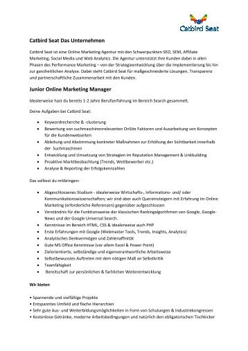 fÃ¼r Junior Online Marketing Manager