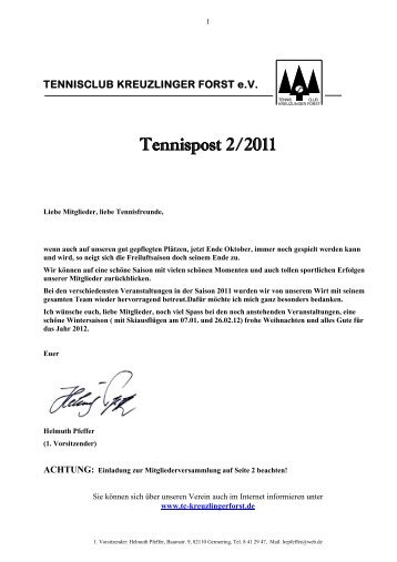 Tennispost 2/2011 - Tennisclub TC Kreuzlinger Forst
