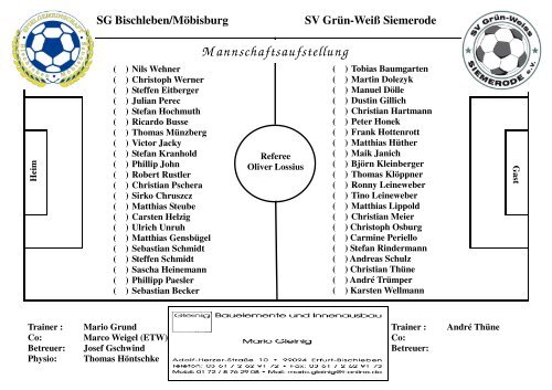 Mannschaftsaufstellung - Bischlebener SV