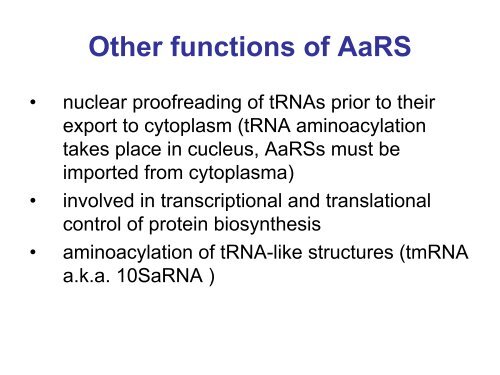 Protein biosynthesis: aminoacyl-tRNA synthetases and aminoacylation