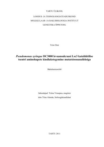 Pseudomonas syringae DC3000 levaansukraasi Lsc3 katalÃ¼Ã¼tilise ...