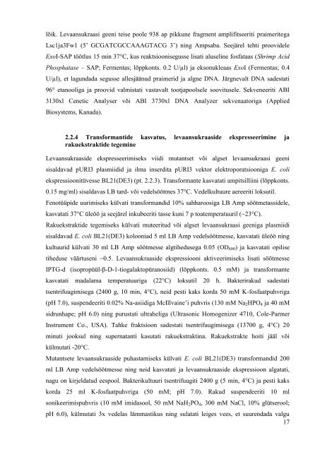 Pseudomonas syringae DC3000 levaansukraasi Lsc3 katalÃ¼Ã¼tilise ...