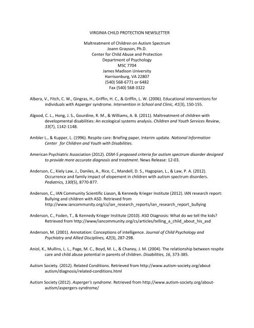 VIRGINIA CHILD PROTECTION NEWSLETTER Maltreatment of ...