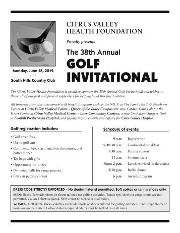 GOLF INVITATIONAL - Citrus Valley Health Foundation