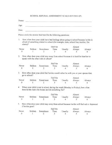 SCHOOL REFUSAL ASSESSMENT SCALE-REVISED (P)