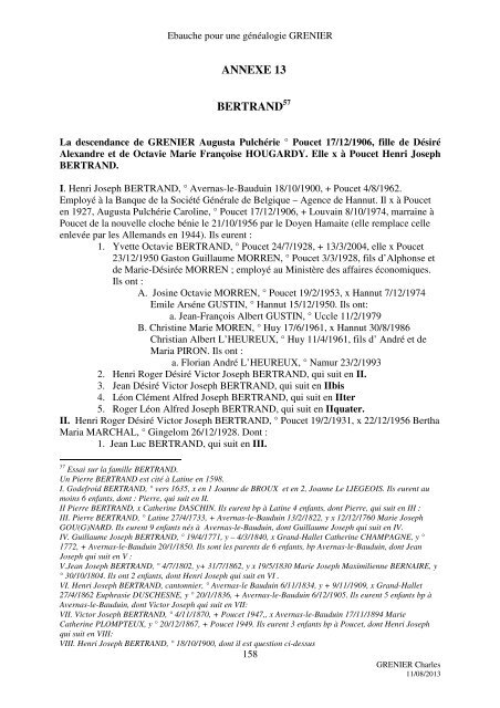 Ebauche pour une gÃ©nÃ©alogie GRENIER - Charles GRENIER