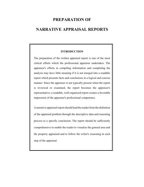 PREPARATION OF NARRATIVE APPRAISAL REPORTS - American