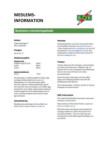 MEDLEMS- INFORMATION - Boxholms OK