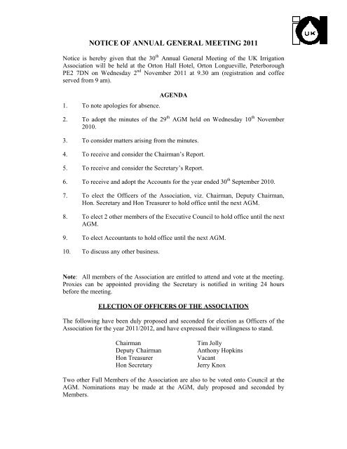 Notice Of Annual General Meeting 2011