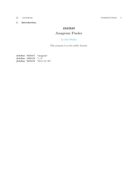 ANAGRAM Anagram Finder - John Walker's Fourmilab