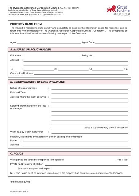 great eastern life travel insurance claim form