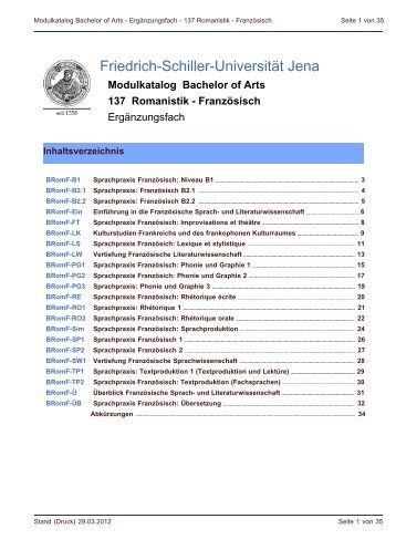 Modulkatalog Bachelor of Arts 137 Romanistik - Französisch