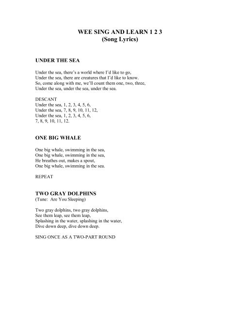 Wee Sing And Learn 1 2 3 Song Lyrics