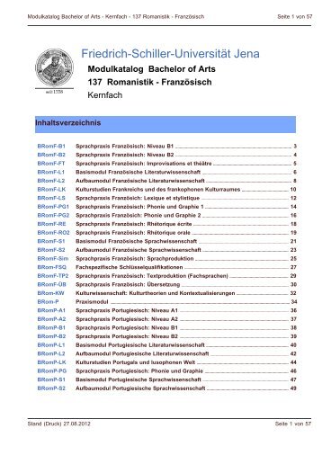 Modulkatalog Bachelor of Arts 137 Romanistik - Französisch