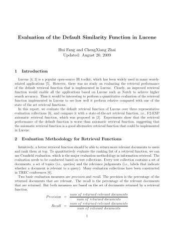 Evaluation of the Default Similarity Function in Lucene