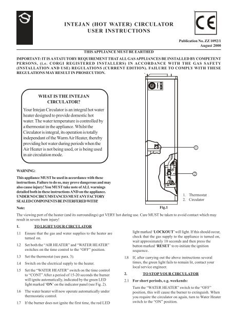 intejan (hot water) circulator user instructions - Johnson u0026amp; Starley