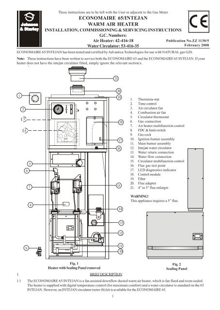 ECONOMAIRE 65/INTEJAN WARM AIR HEATER - Johnson u0026amp; Starley