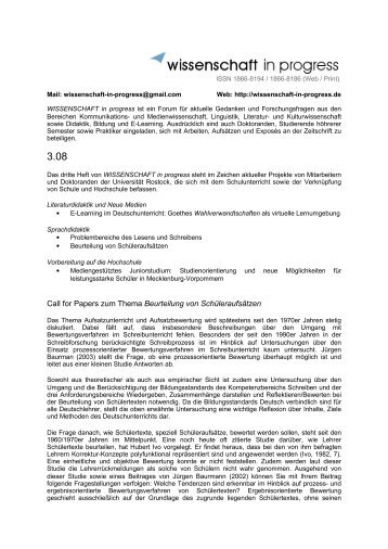 Call for Papers zum Thema Beurteilung von Schüleraufsätzen