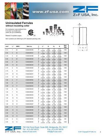 Uninsulated Ferrules - Z+F USA, Inc.