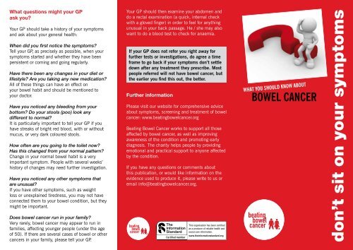 Don't Sit on your Symptoms leaflet - Beating Bowel Cancer