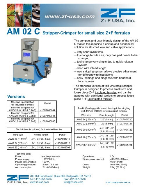 AM 02 C Stripper-Crimper for small size Z+F ferrules ... - Z+F USA, Inc.