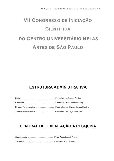 Anais do 7Âº Congresso - Centro UniversitÃ¡rio Belas Artes de SÃ£o ...