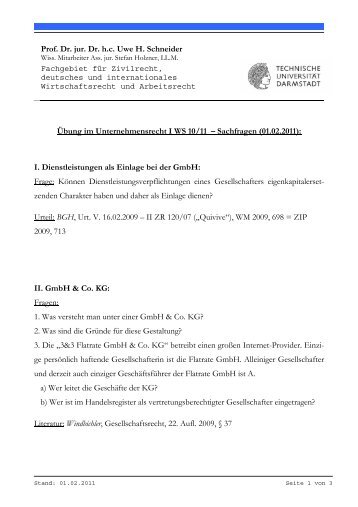 Prof. Dr. jur. Dr. hc Uwe H. Schneider Übung im Unternehmensrecht ...