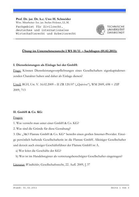 Prof. Dr. jur. Dr. hc Uwe H. Schneider Übung im Unternehmensrecht ...