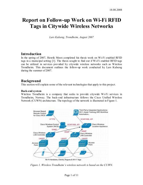 Report on Follow-up Work on Wi-Fi RFID Tags in Citywide Wireless ...