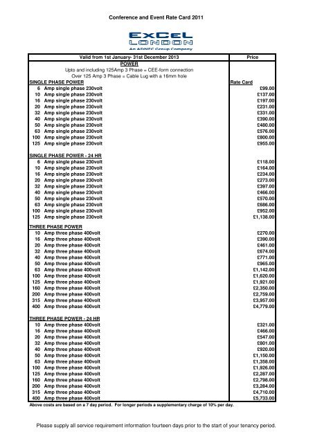Conference & Event Ratecard 2013.xlsx - ExCeL London