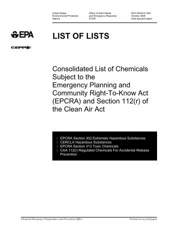 Consolidated List of Chemicals Subject to the Emergency Planning ...