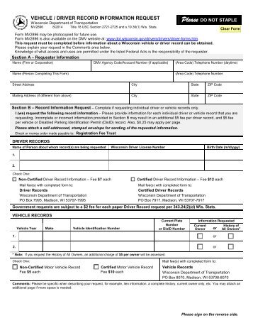 MV2896 Vehicle/Driver Record Information Request - Wisconsin ...