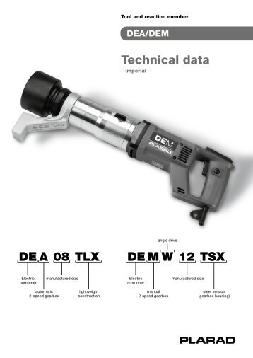 Technical data DEA 08 TLX DEMW 12 TSX - Plarad