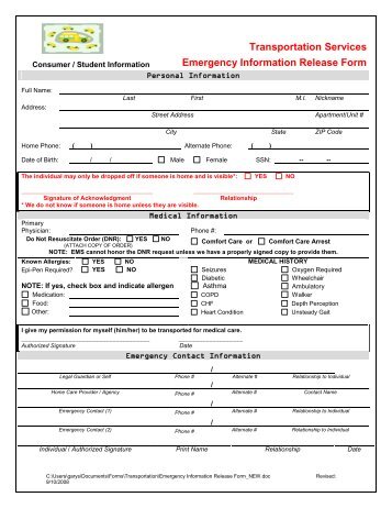 Emergency Information Release Form