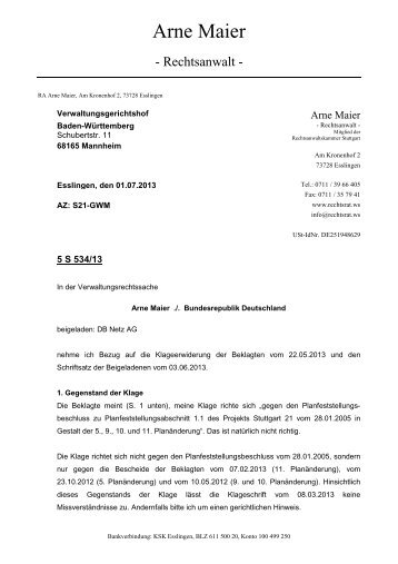 Replik vom 01.07.2013 - Rechtsanwalt Arne Maier