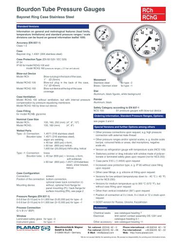 1201 RCh RChG Bourdon Tube Pressure Gauges - Plarad