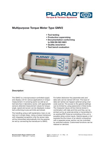 Multipurpose Torque Meter Type GMV2 - Plarad