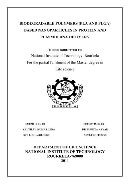 PLA AND PLGA - ethesis - National Institute of Technology Rourkela