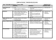 LAMPTON SCHOOL: PERSON SPECIFICATION