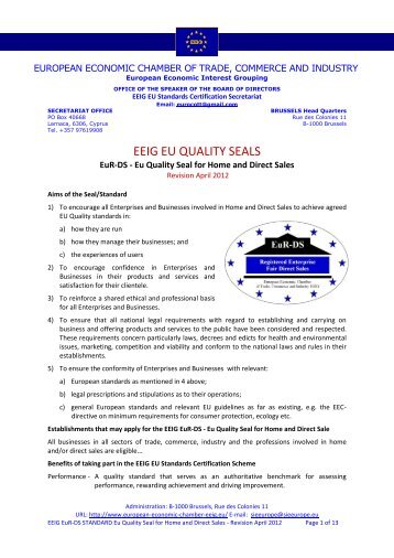 eeig eu quality seals - EUROPEAN ECONOMIC CHAMBER of Trade ...