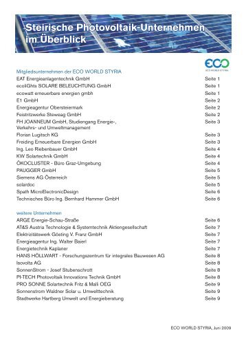 Steirische Photovoltaik-Unternehmen im Ãberblick - Eco World Styria